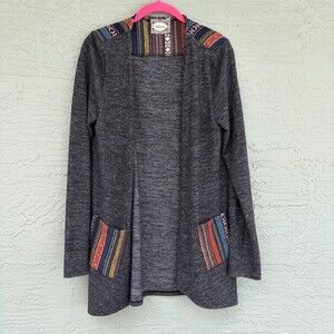 Skonhet Cardigan Sweater Womens L Heather Gray Open Front Longline Pockets
